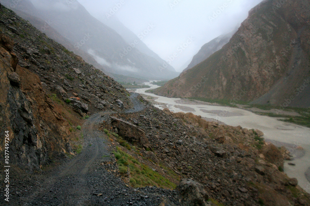 A scenic track in cinematic light of cloudy weather A scenic track in cinematic light of cloudy weather