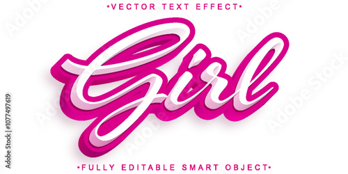 Cartoon Pink Girl Vector Fully Editable Smart Object Text Effect