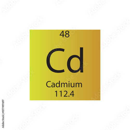 Cd Cadmium Transition metal Chemical Element Periodic Table. Simple flat square vector illustration, simple clean style Icon with molar mass and atomic number for Lab, science or chemistry class.