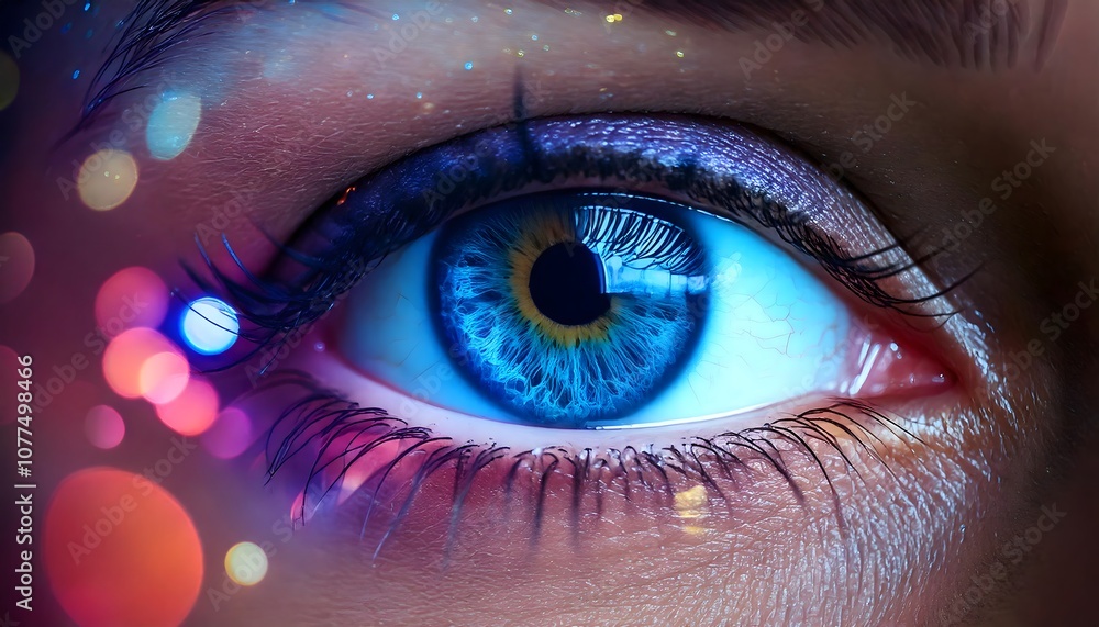 eye of the person with sparking lights and bokeh soft glow vibrant colors eye of the person with sparking lights and bokeh soft glow vibrant colors