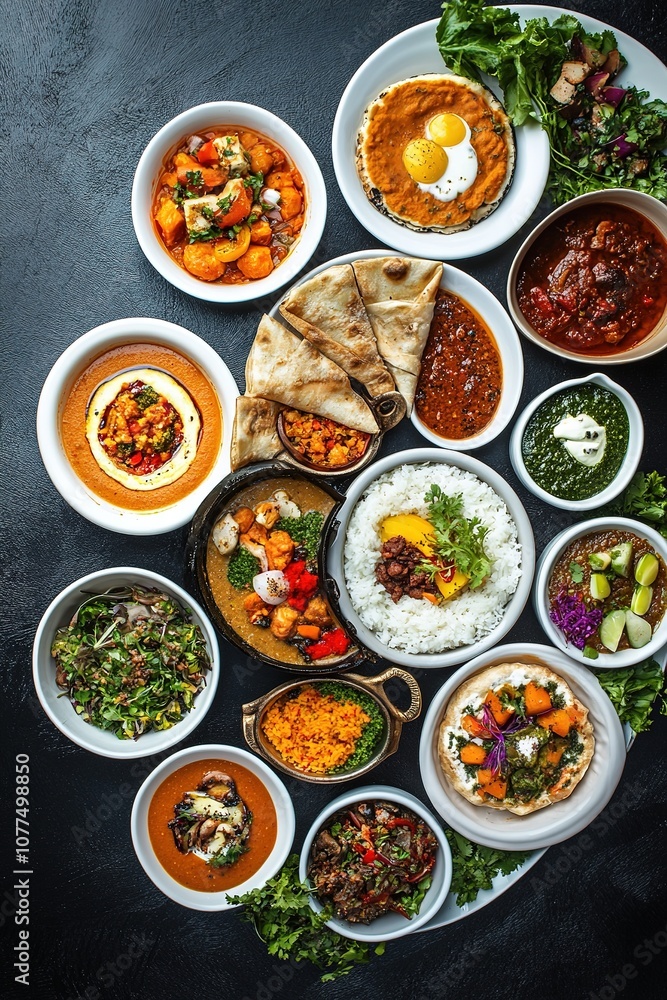 Assorted Middle Eastern dishes on dark surface Assorted Middle Eastern dishes on dark surface