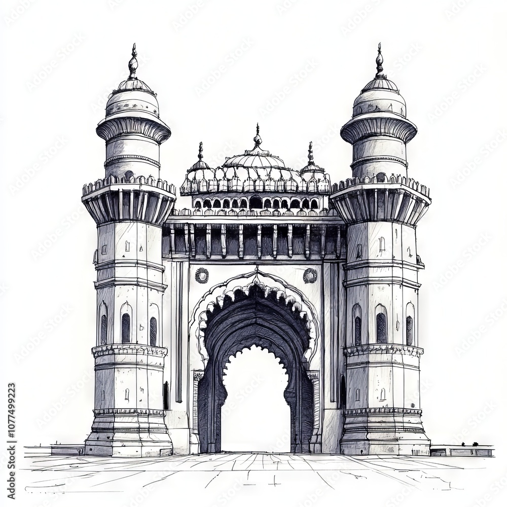 Obraz premium Hand drawn Hyderabad charminar on white background sketch
