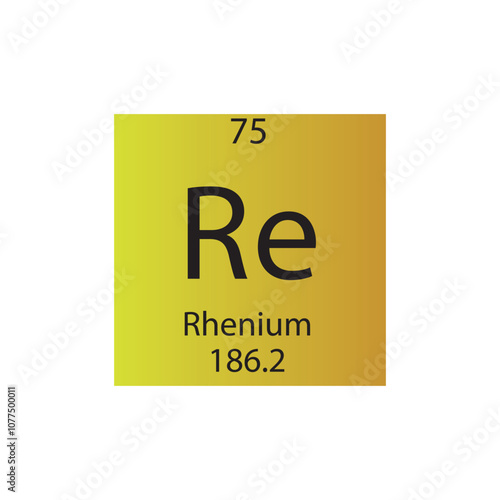 Re Rhenium Transition metal Chemical Element Periodic Table. Simple flat square vector illustration, simple clean style Icon with molar mass and atomic number for Lab, science or chemistry class.