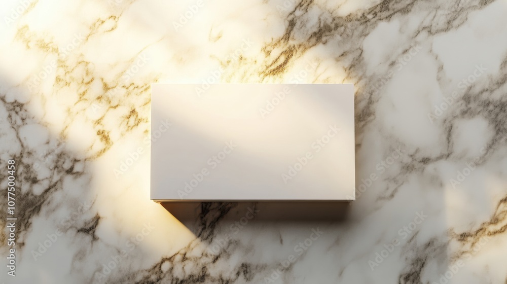 A blank rectangular box positioned on a marble surface with soft lighting highlighting its features A blank rectangular box positioned on a marble surface with soft lighting highlighting its features