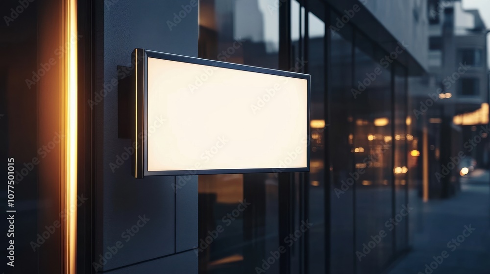 Illuminated sign in an urban setting at dusk, showcasing a blank advertising space for businesses Illuminated sign in an urban setting at dusk, showcasing a blank advertising space for businesses