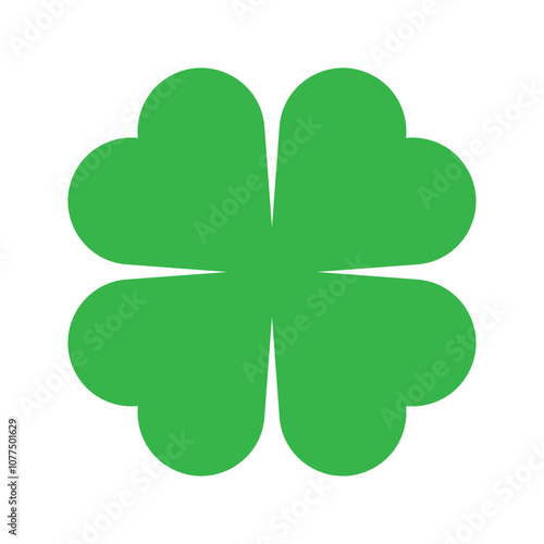 St Patrick's Day. Lucky Four-leaf clover, Green Four leaf clover vector icon. Lucky and happiness concept. Shamrock - green four leaf clover icon. Good luck theme design element.