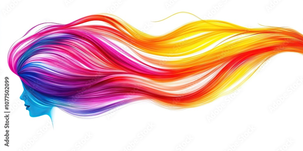 woman's head with long flowing hair cascading like a river of rainbow colors isolated on white woman's head with long flowing hair cascading like a river of rainbow colors isolated on white