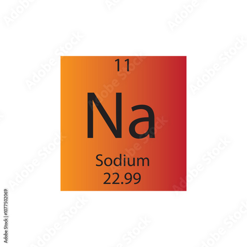 Na Sodium Alkali metal Chemical Element Periodic Table. Simple flat square vector illustration, simple clean style Icon with molar mass and atomic number for Lab, science or chemistry class.