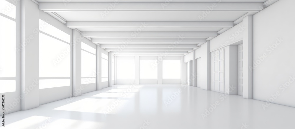 Obraz premium Empty White Room with Windows and Door