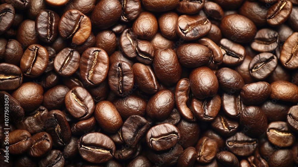 Close-up of roasted coffee beans texture with rich tones. Close-up of roasted coffee beans texture with rich tones.