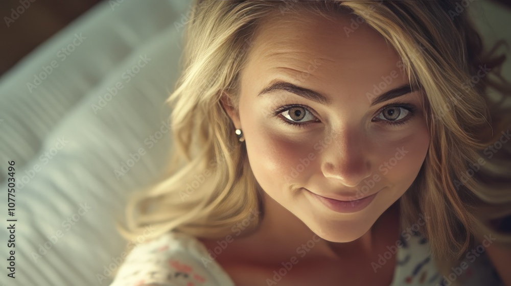 Young Woman Relaxing with Natural Light on Face Young Woman Relaxing with Natural Light on Face