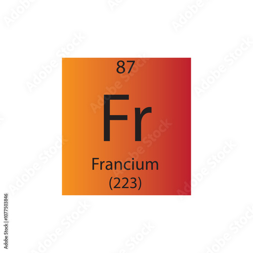 Fr Francium Alkali metal Chemical Element Periodic Table. Simple flat square vector illustration, simple clean style Icon with molar mass and atomic number for Lab, science or chemistry class.