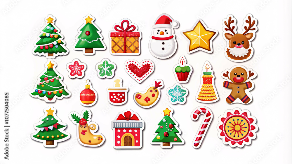 Merry Christmas celebration sticker festive vector isolated set white background Merry Christmas celebration sticker festive vector isolated set white background