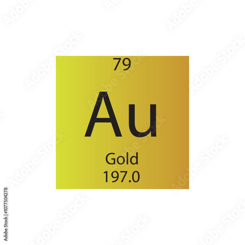 Au Gold Transition metal Chemical Element Periodic Table. Simple flat square vector illustration, simple clean style Icon with molar mass and atomic number for Lab, science or chemistry class.