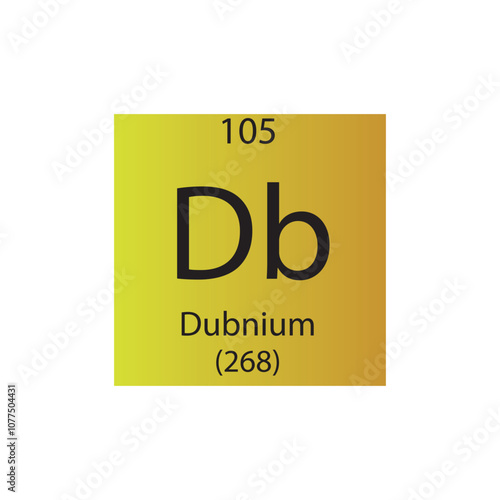 Db Dubnium Transition metal Chemical Element Periodic Table. Simple flat square vector illustration, simple clean style Icon with molar mass and atomic number for Lab, science or chemistry class.