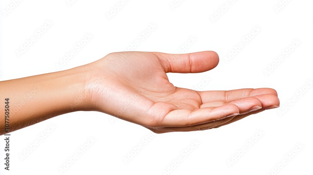 Isolated Open Hand Displayed on White Background Perfect for Illustrating Concepts of Help, Support, Offering, or Invitation in Various Creative Projects Isolated Open Hand Displayed on White Background Perfect for Illustrating Concepts of Help, Support, Offering, or Invitation in Various Creative Projects