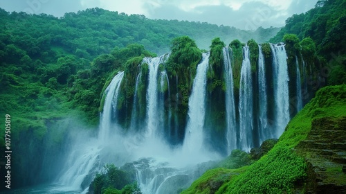 Majestic Waterfall in Lush Forest