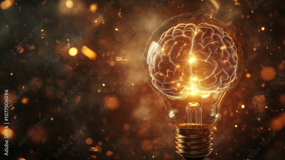 Human brain inside an incandescent light bulb, representing new ideas and creativity, futuristic look, generative ai Human brain inside an incandescent light bulb, representing new ideas and creativity, futuristic look, generative ai