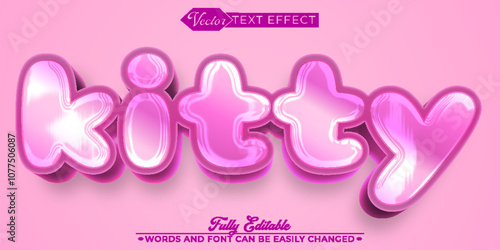 Cartoon Pink Kitty Vector Editable Text Effect Template