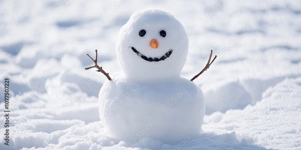 happy snowman in the winter snow, copy space - happy snowman in the winter snow, copy space -