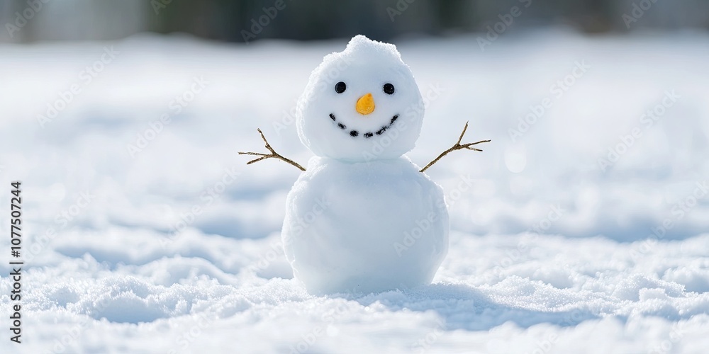 happy snowman in the winter snow, copy space - happy snowman in the winter snow, copy space -