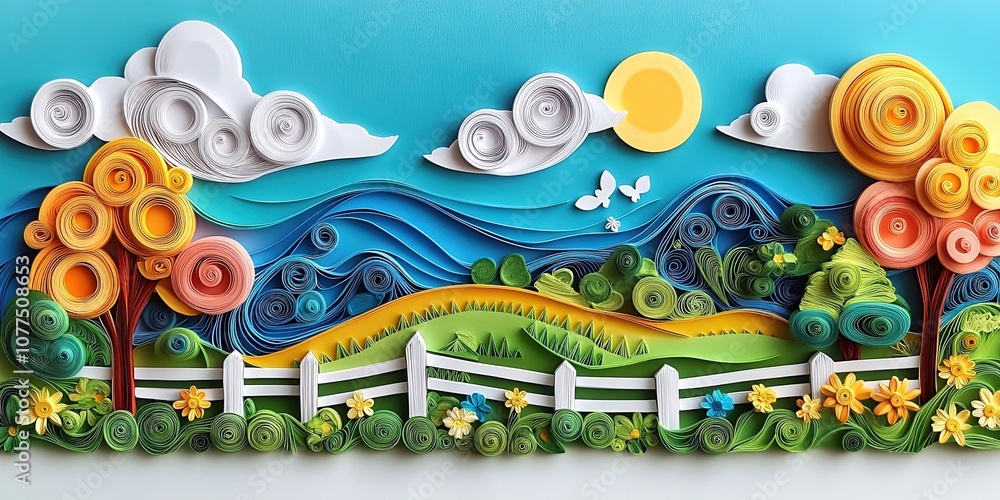 cozy farmyard scene made from paper quilling with vibrant modern style cozy farmyard scene made from paper quilling with vibrant modern style