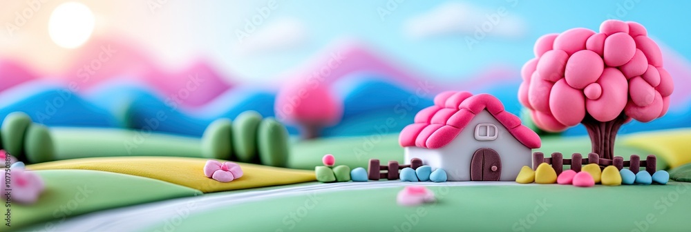 cozy farmyard scene made from modeling clay with vibrant modern style cozy farmyard scene made from modeling clay with vibrant modern style