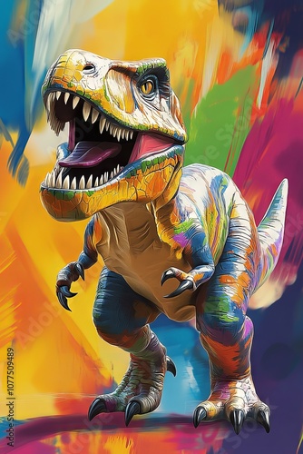 Colorful Tyrannosaurus Rex dinosaur illustration.