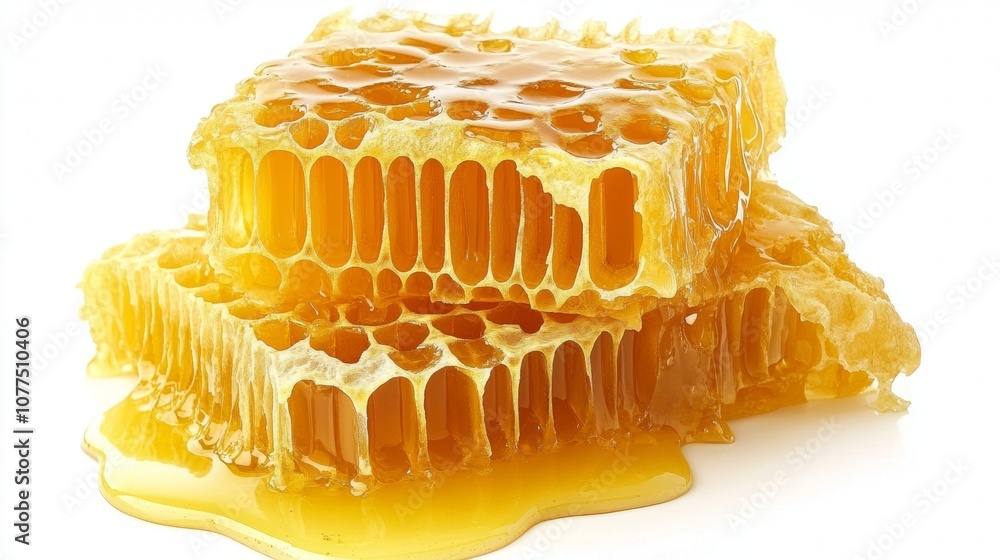 piece of honey panel covered in honey on white background piece of honey panel covered in honey on white background