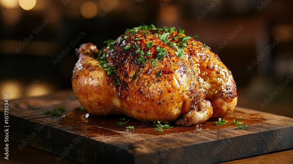 Roasted Chicken on a Wooden Cutting Board Roasted Chicken on a Wooden Cutting Board