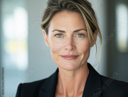 Close-up of a smiling executive woman with a formal outfit