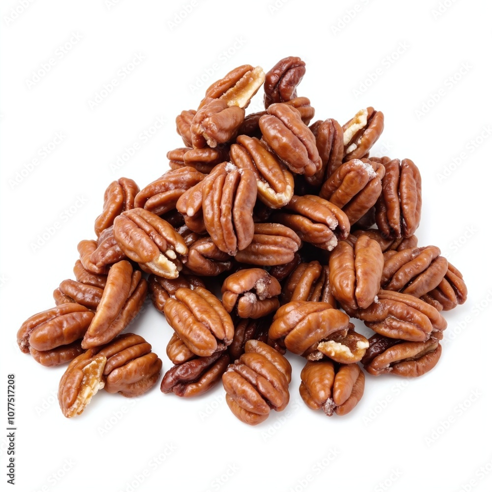 Irresistibly Sweet Candied Pecans Artfully Piled High on Clean White Background Irresistibly Sweet Candied Pecans Artfully Piled High on Clean White Background
