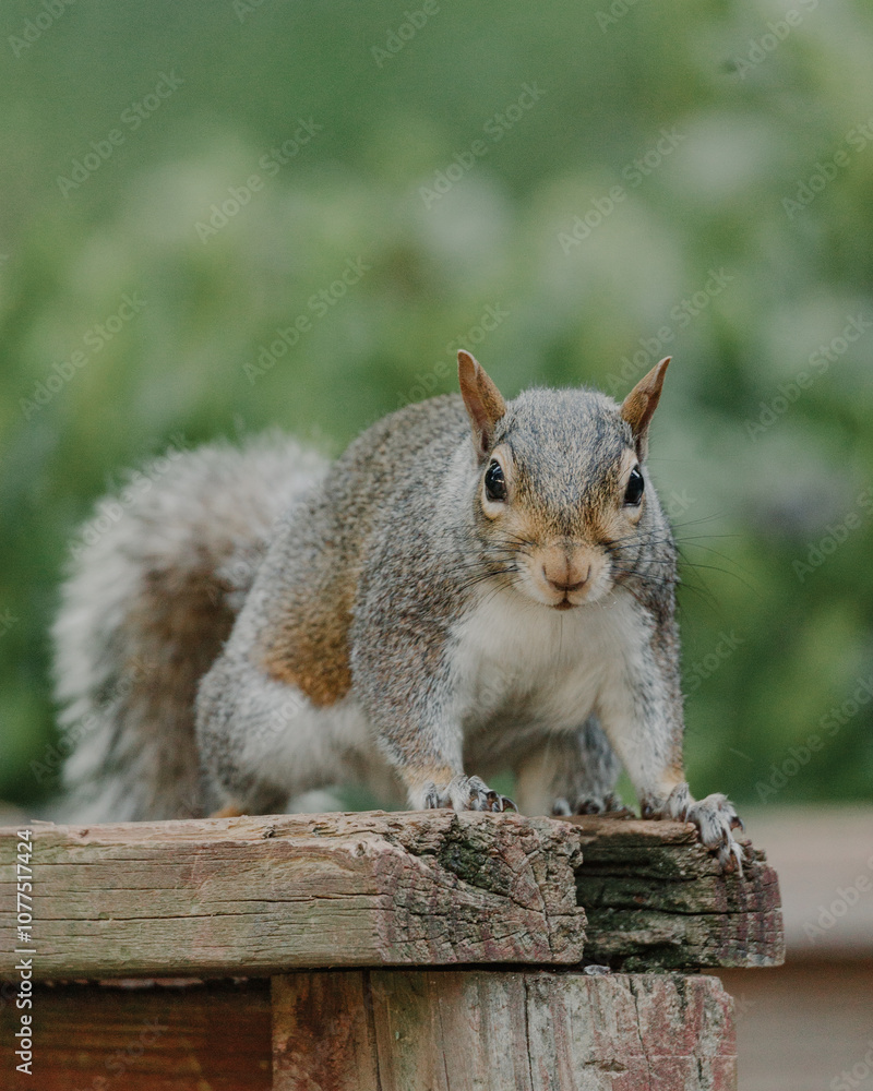 Fototapeta premium Squirrel in the park looking directly at the camera 
