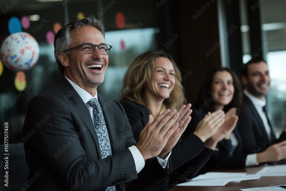 Team Celebrates Success with Laughter and Applause Team Celebrates Success with Laughter and Applause