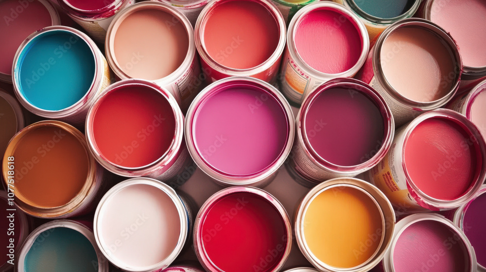 Paint cans arranged like a flower in a display Paint cans arranged like a flower in a display