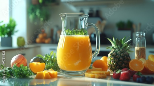 Freshly Made Juice on Kitchen Counter