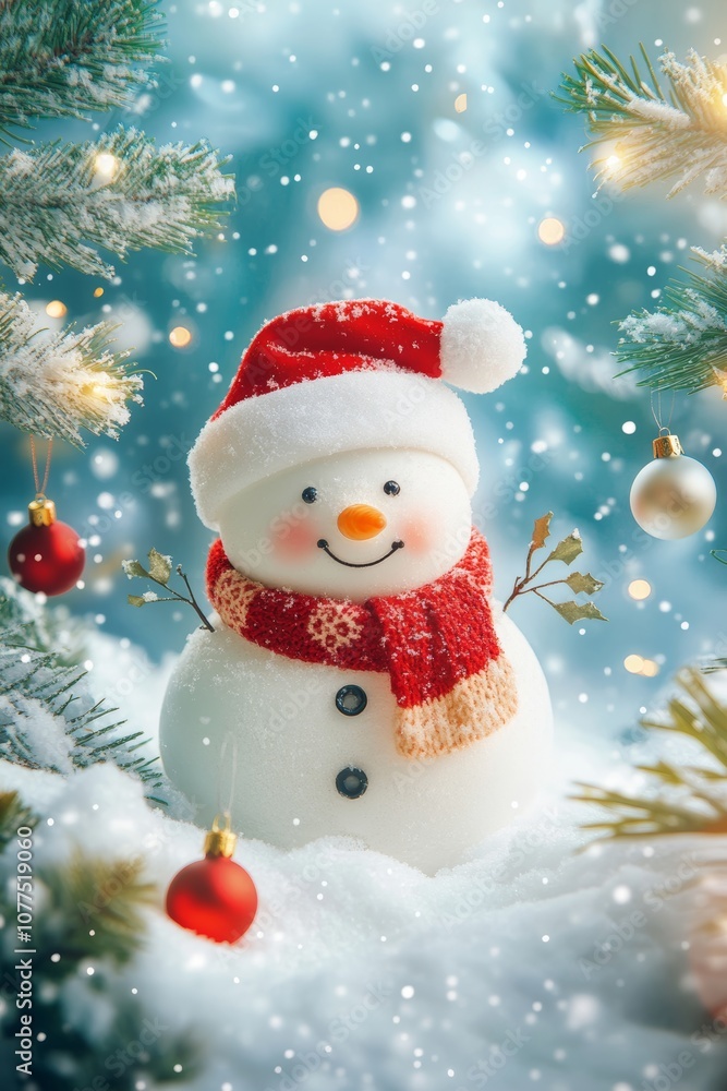 A cheerful snowman with a carrot nose stands in a snowy landscape, surrounded by glistening white snow under a clear blue sky. A cheerful snowman with a carrot nose stands in a snowy landscape, surrounded by glistening white snow under a clear blue sky.