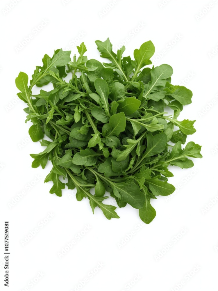 Obraz premium Fresh Peppery Arugula Leaves Isolated on White Background