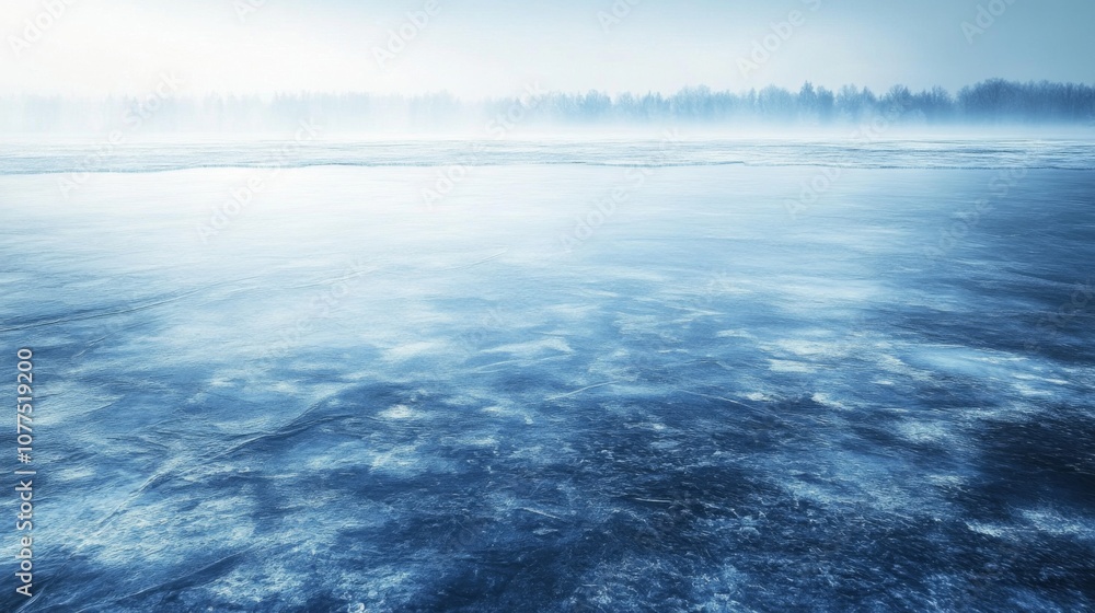 Fototapeta premium A Frozen Lake with a Forest in the Background