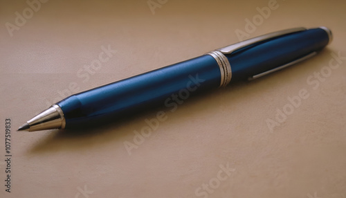 dark blue pen on a light brown background