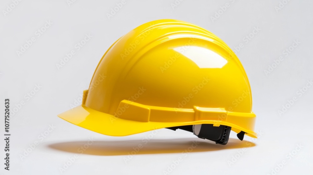 © Chinases - Bright yellow hard hat positioned on a white background for safety gear promotion