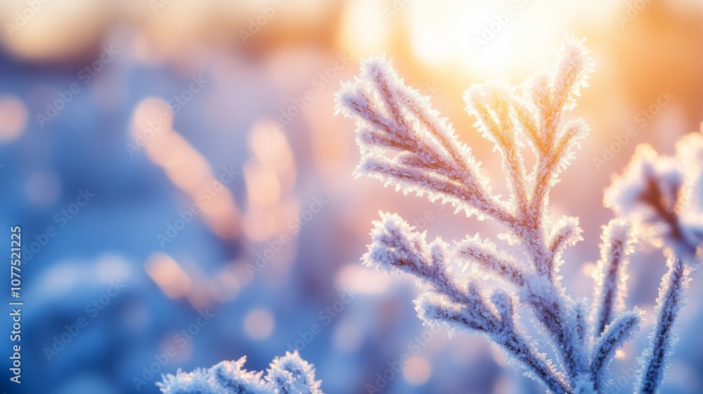 Frost-Covered Branches Against a Softly Lit Background