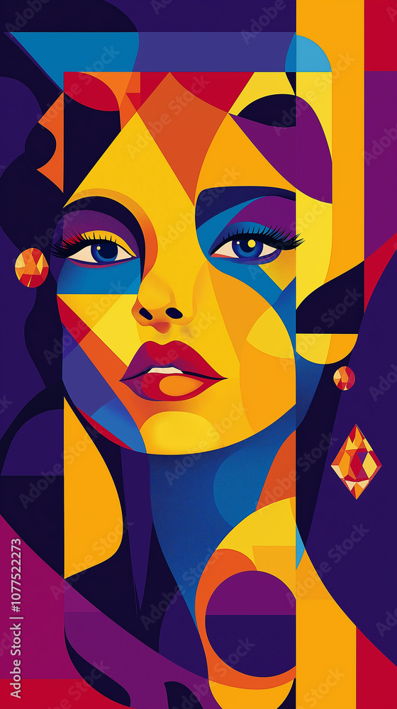 Rounded and angular shapes form a female face Rounded and angular shapes form a female face