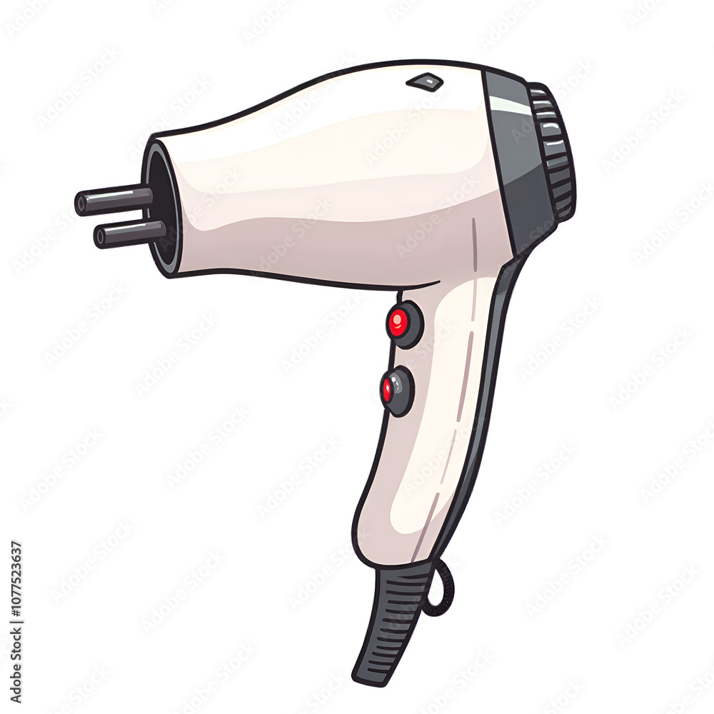 Stylish hair dryer with dual nozzle for efficient drying and styling in modern hair care, digital illustration of product design concept. Stylish hair dryer with dual nozzle for efficient drying and styling in modern hair care, digital illustration of product design concept.