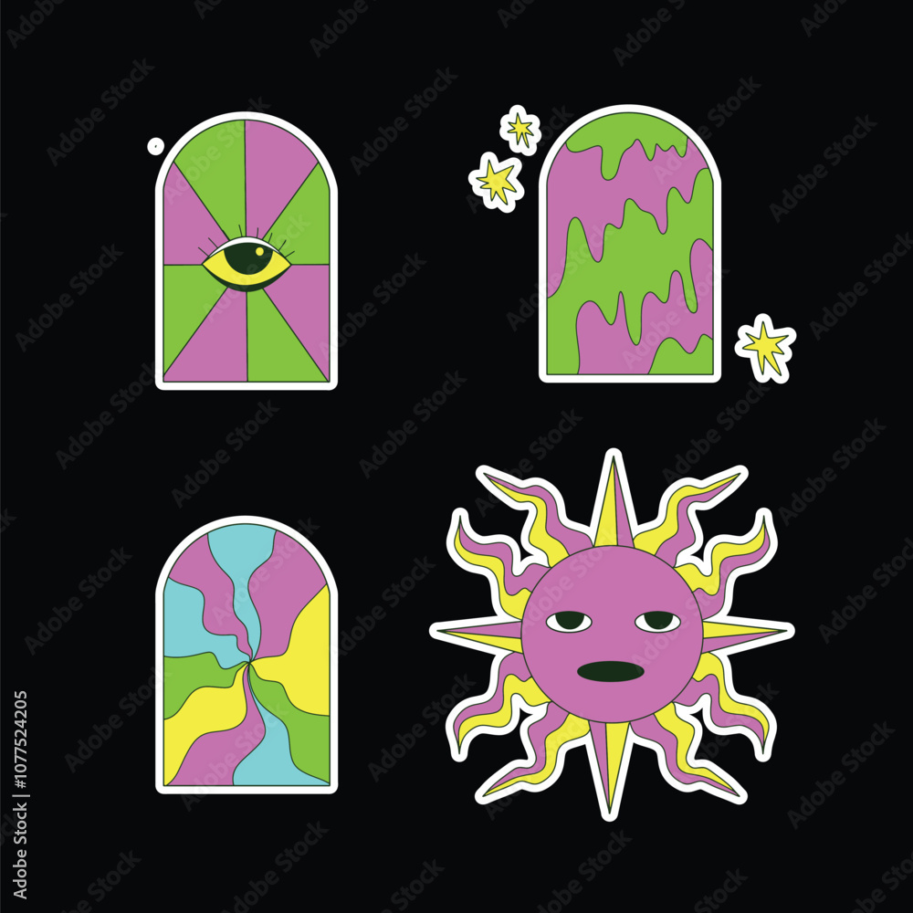 Vibrant psychedelic stickers illustration Vibrant psychedelic stickers illustration
