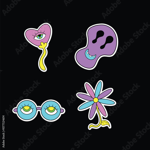 Vibrant psychedelic stickers illustration
