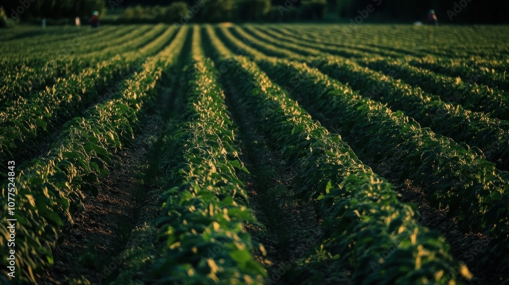 Rows of Green Crops in a Field at Sunset Rows of Green Crops in a Field at Sunset