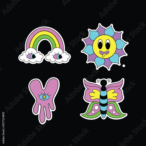 Vibrant psychedelic stickers illustration