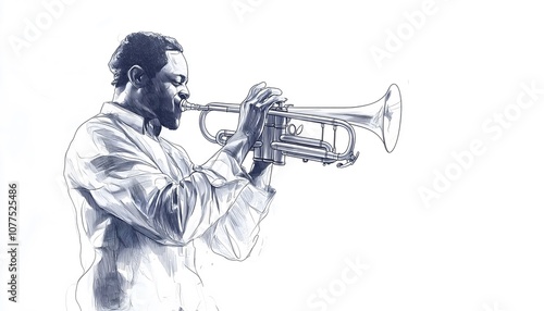 A drawing of a man playing the trumpet
