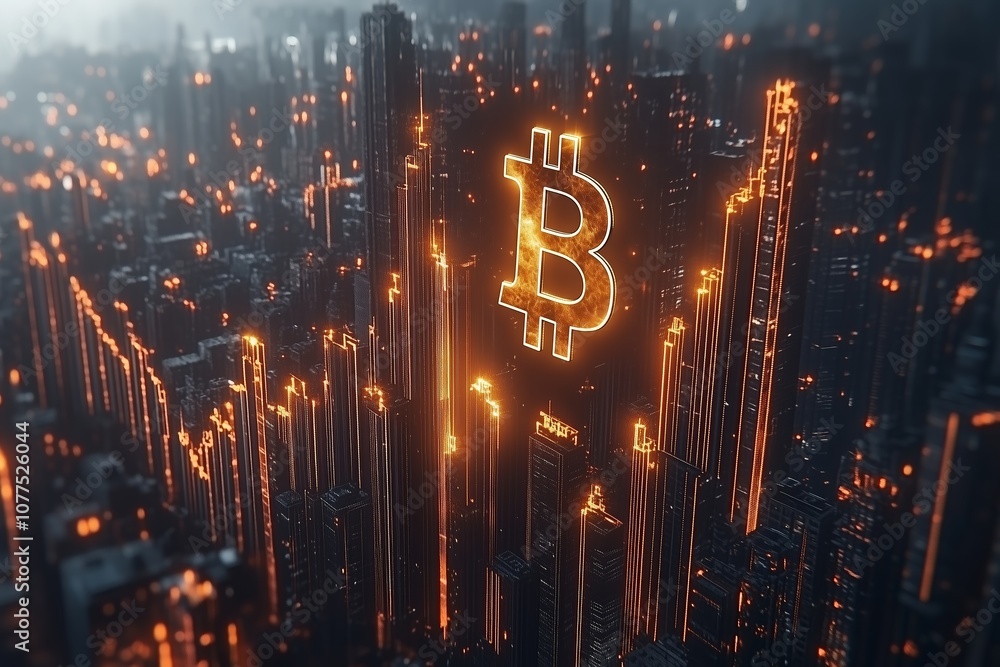 A powerful visualization of Bitcoin’s market volatility set against a futuristic, cyberpunk-style cityscape. A powerful visualization of Bitcoin’s market volatility set against a futuristic, cyberpunk-style cityscape.